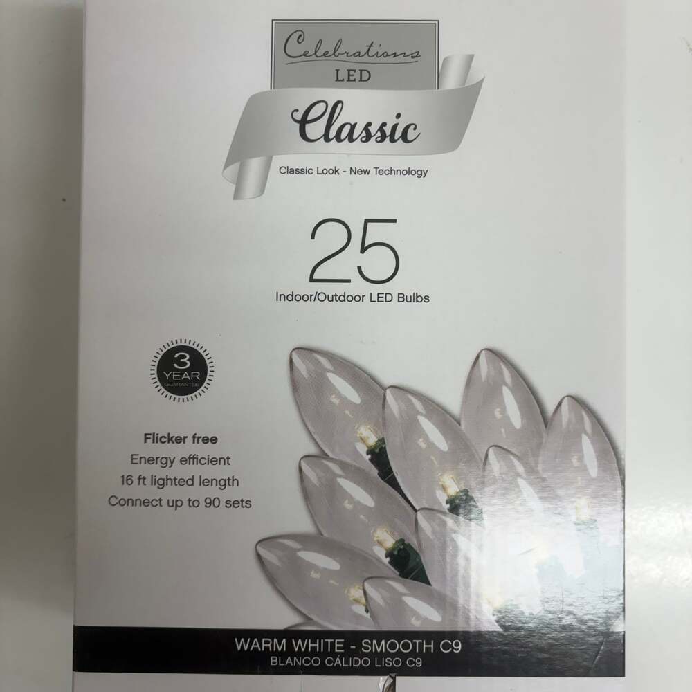Celebrations LED Classic Warm White Smooth C9 Christmas Lights - 25 Bulbs, 16ft
